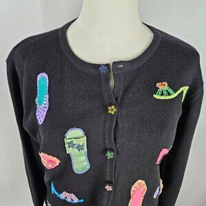 Talbots Petites Small 19" Pit Black Cardigan Beaded Embroidered‎ Sandal Vintage